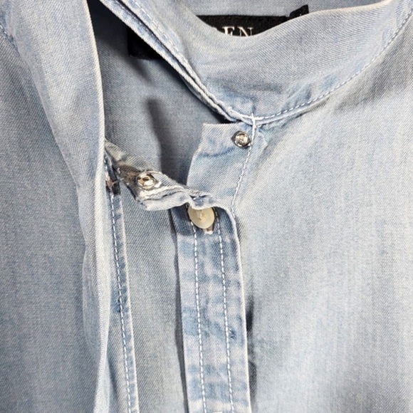 Lauren Ralph Lauren Tie Neck Button Up Blouse in Pale Blue Wash - Picture 3 of 9